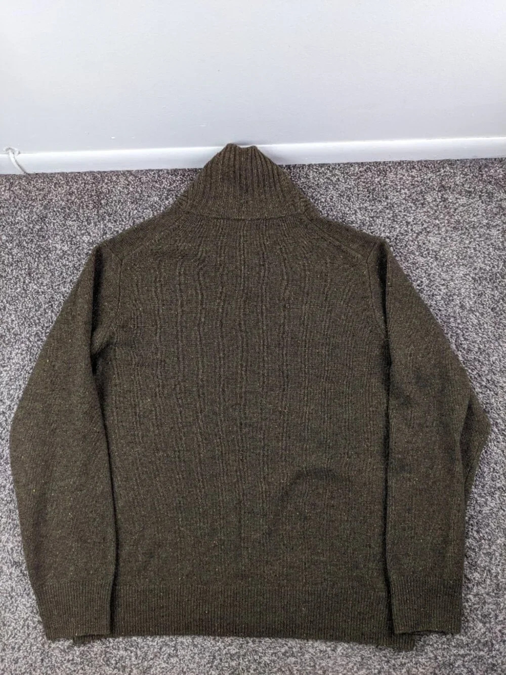 J Crew Sweater Wool Blend Shawl Collar Donegal Flecked Green Mens Large